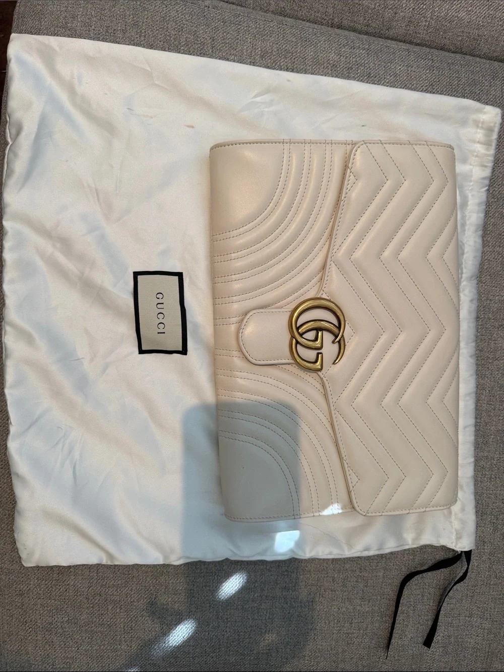 Gucci Cream Chevron Quilted Clutch with Gold Double G